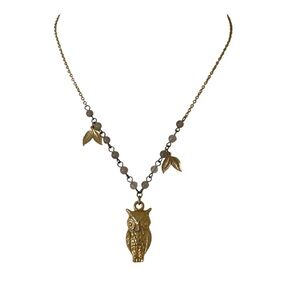 RARE ANTHROPOLOGIE OWL NECKLACE BY DAVID AUBREY GOLD TONE